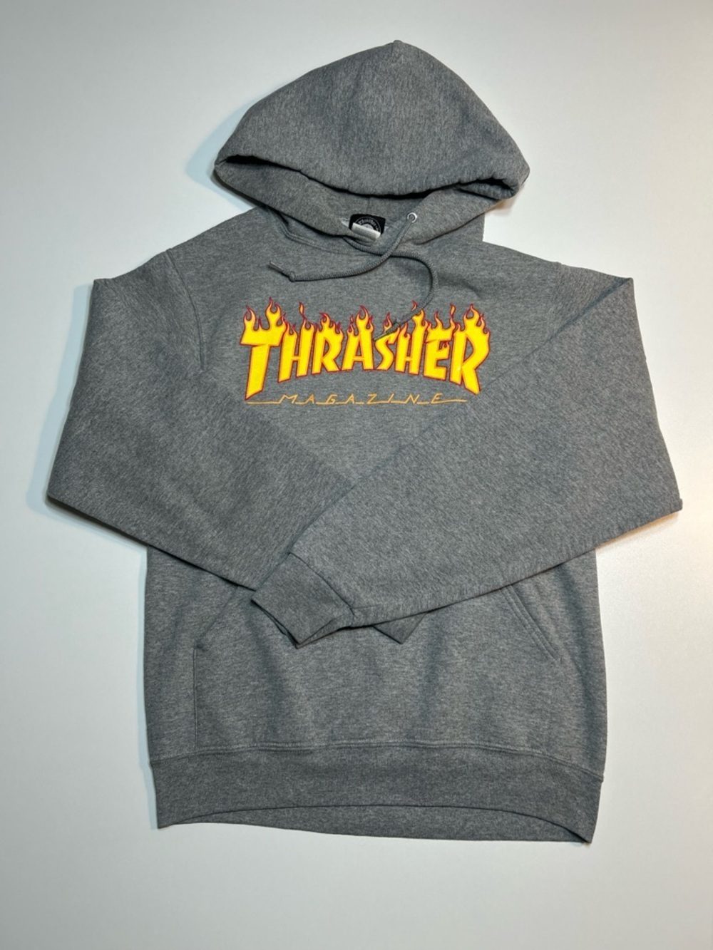 Thrasher Flame Logo Hoodie Grey Skateboard Magazine Pullover Sweatshirt